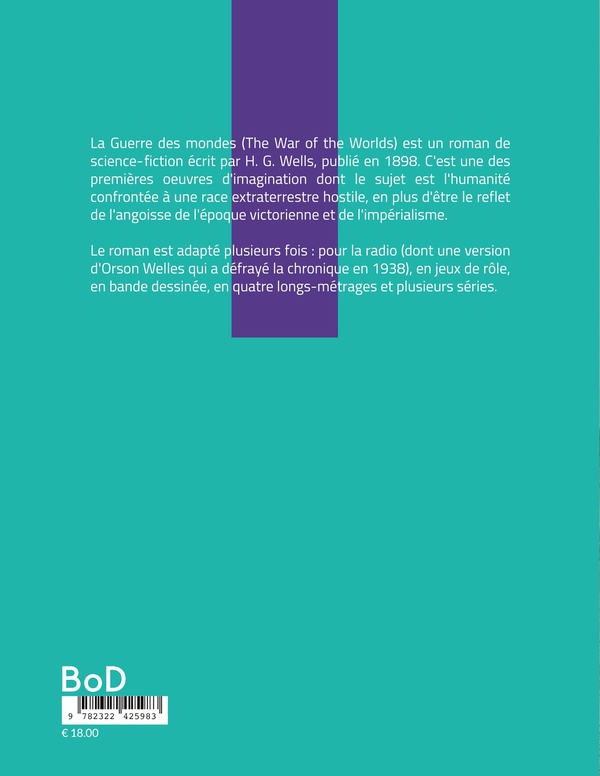 Quatrième de couverture de « La guerre des mondes »
