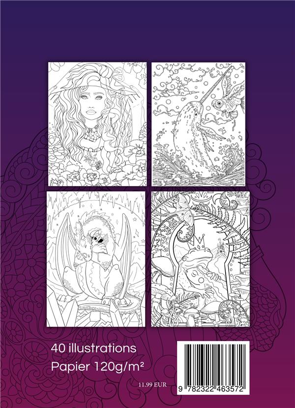 Quatrième de couverture de « MERVEILLEUSES FANTAISIES - 40 ILLUSTRATIONS DE CREATURES ET LIEUX IMAGINAIRES A COLORIER »