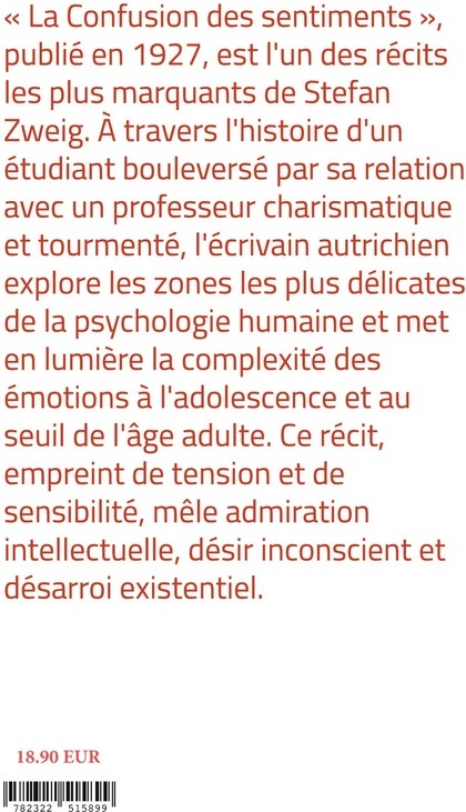 Quatrième de couverture de « La confusion des sentiments : un roman psychologique sur l'admiration, le désir et les contradictions de l'âme humaine »