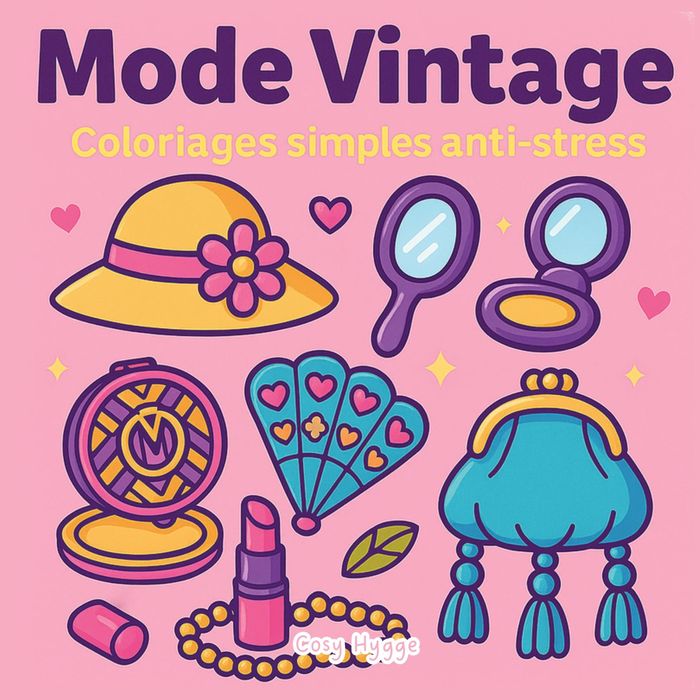 Couverture du livre « MODE VINTAGE - COLORIAGES SIMPLES ANTI-STRESS » de Cosy Hygge, librairie Les Contes Infusés à Corte