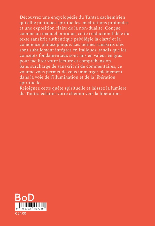 Quatrième de couverture de « TANTRALOKA ABHINAVAGUPTA (VOL 1) »