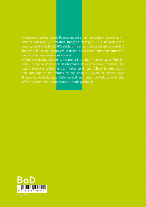 Quatrième de couverture de « GATIENNE - PLONGEZ DANS LE COMBAT D'UNE JEUNE FEMME POUR SON EMANCIPATION DANS LA FRANCE PROVINCIALE »
