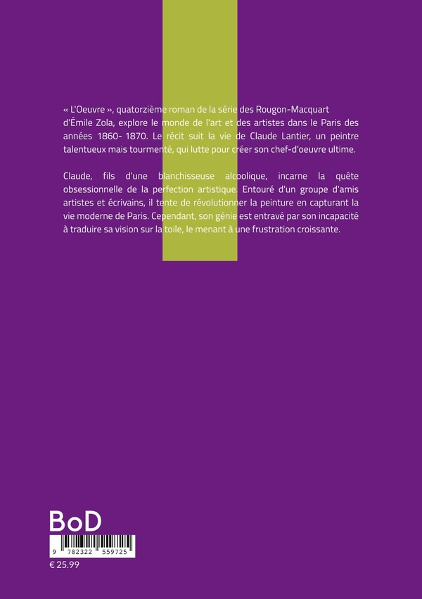 Quatrième de couverture de « L'Oeuvre »