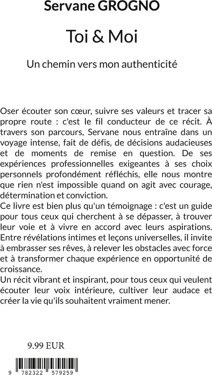 Quatrième de couverture de « Toi & moi : un chemin vers mon authenticité »