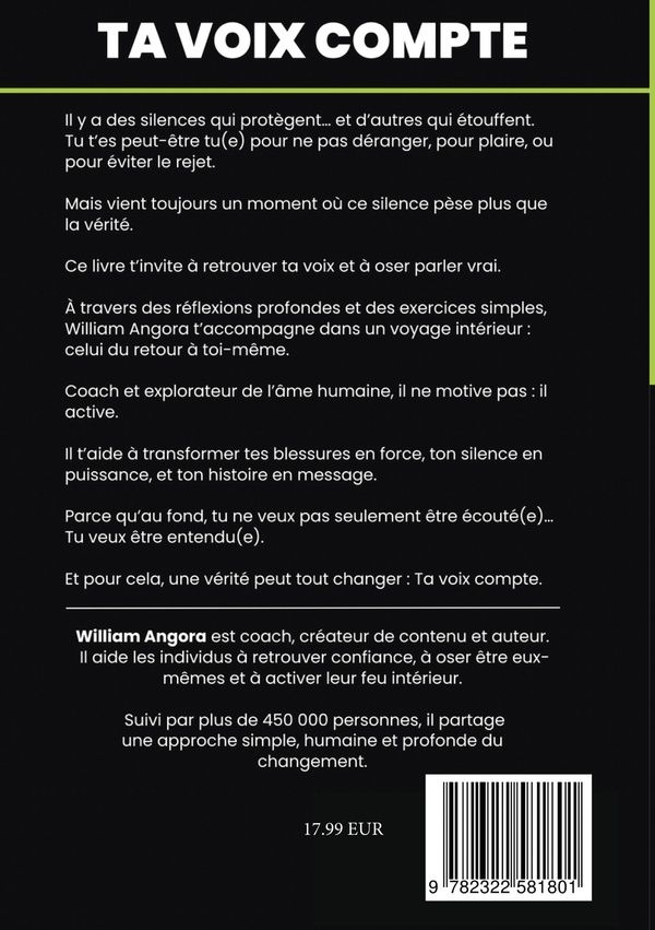 Quatrième de couverture de « TA VOIX COMPTE - OSE PARLER. OSE EXISTER. »