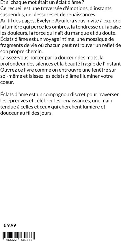 Quatrième de couverture de « ECLATS D'AME - ENTRE OMBRE ET LUMIERE, L'AME SE RACONTE »