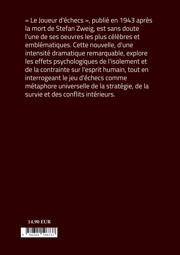 Quatrième de couverture de « Le joueur d'échecs : une nouvelle psychologique sur l'obsession, la folie et la résistance intérieure face à l'oppression »