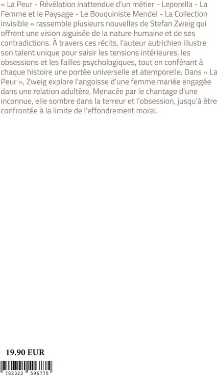 Quatrième de couverture de « La peur : un recueil de nouvelles psychologiques sur la peur, l'obsession, la mémoire et les illusions humaines »
