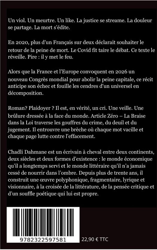 Quatrième de couverture de « ARTICLE ZERO - LA BRAISE DANS LA LOI »