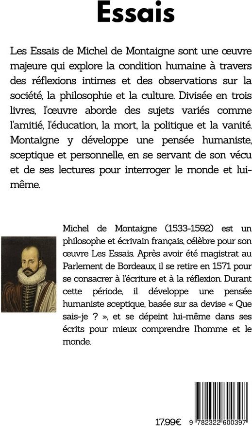 Quatrième de couverture de « ESSAIS »