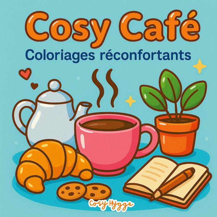 Couverture du livre « COSY CAFE - COLORIAGES RECONFORTANTS » de Cosy Hygge, librairie Les Contes Infusés à Corte