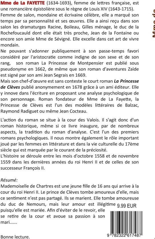 Quatrième de couverture de « LA PRINCESSE DE CLEVES »