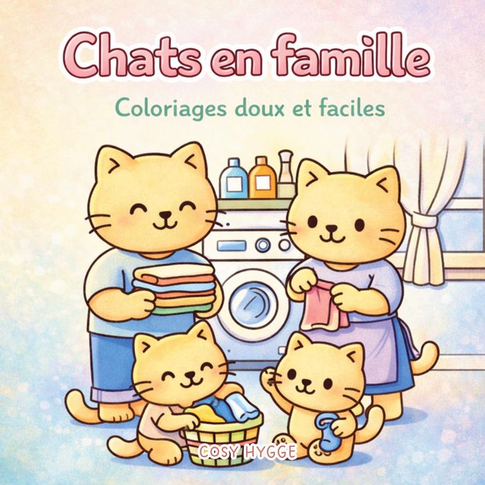 Couverture du livre « CHATS EN FAMILLE - COLORIAGES DOUX ET FACILES » de Cosy Hygge, librairie Les Contes Infusés à Corte