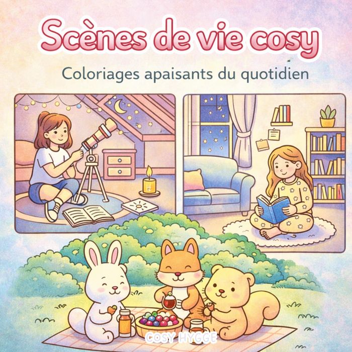 Couverture du livre « SCENES DE VIE COSY - COLORIAGES APAISANTS DU QUOTIDIEN » de Cosy Hygge, librairie Les Contes Infusés à Corte