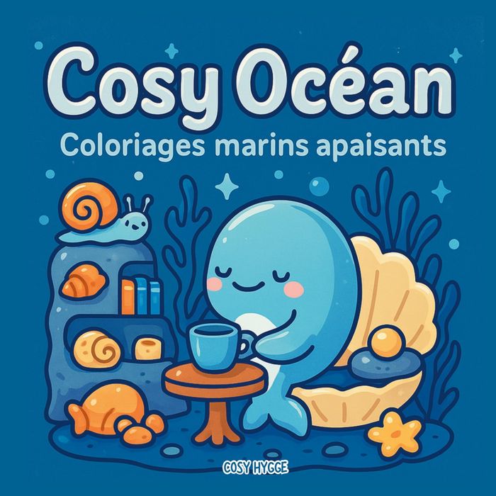 Couverture du livre « COSY OCEAN - COLORIAGES MARINS APAISANTS » de Cosy Hygge, librairie Les Contes Infusés à Corte