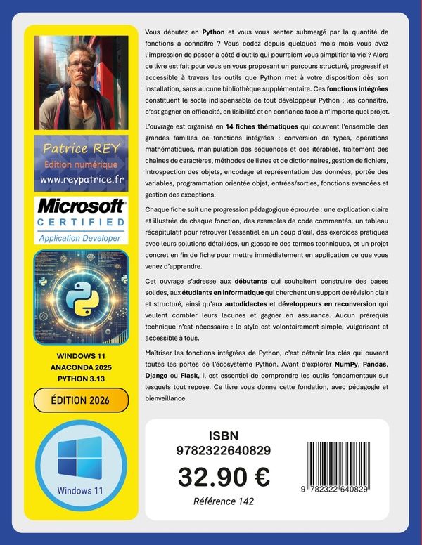 Quatrième de couverture de « 105 fonctions intégrées essentielles en Python »