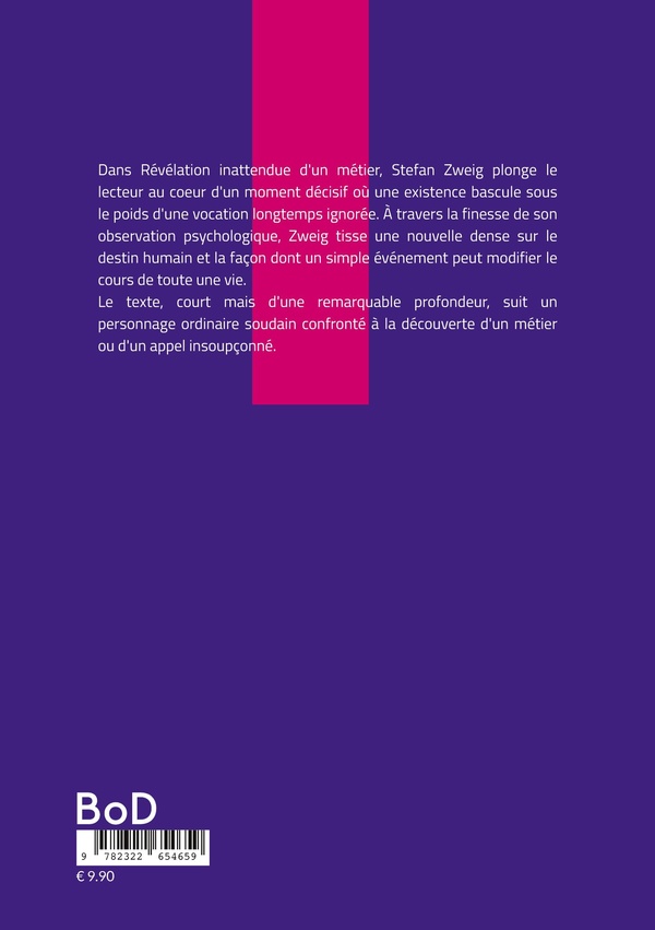 Quatrième de couverture de « Révélation inattendue d'un métier : Une nouvelle psychologique de Stefan Zweig sur la vocation et le destin »
