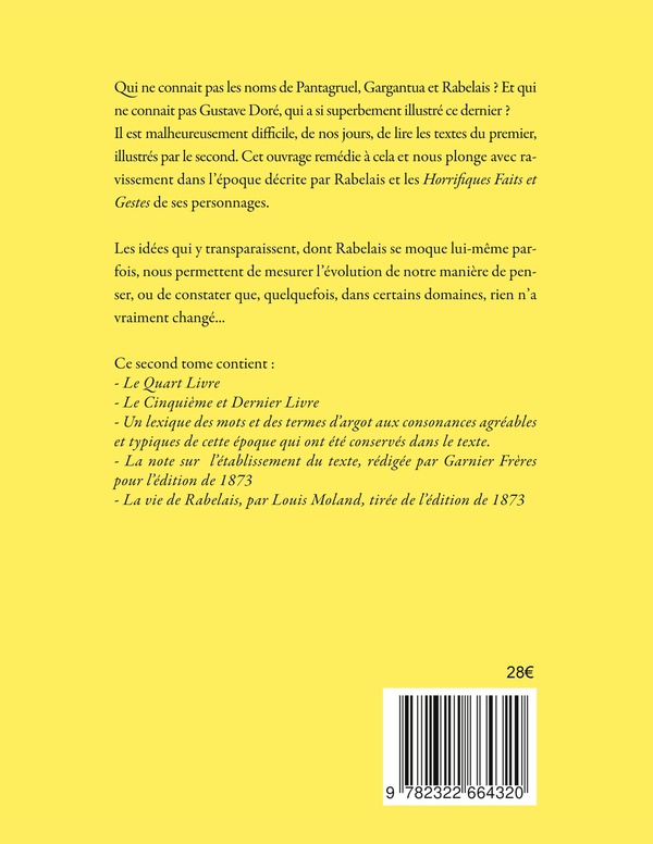 Quatrième de couverture de « Oeuvres de Rabelais : retranscrites en français moderne »