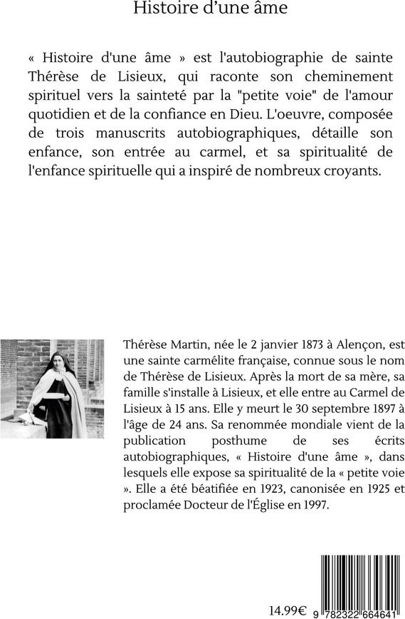 Quatrième de couverture de « Histoire d'une âme : essai littéraire »