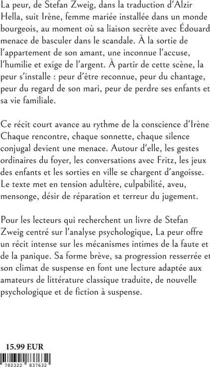 Quatrième de couverture de « La peur »