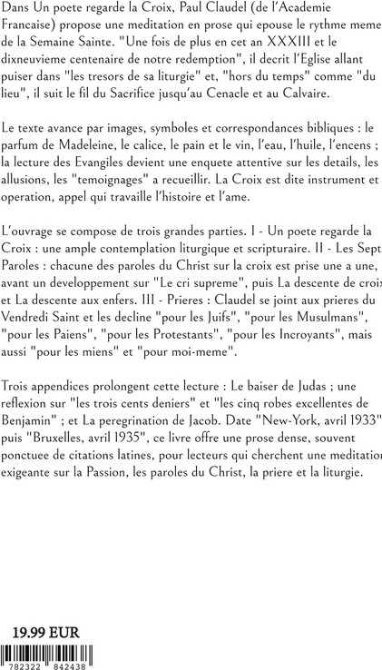 Quatrième de couverture de « Un poète regarde la croix »
