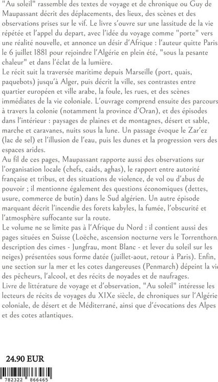 Quatrième de couverture de « Au soleil »