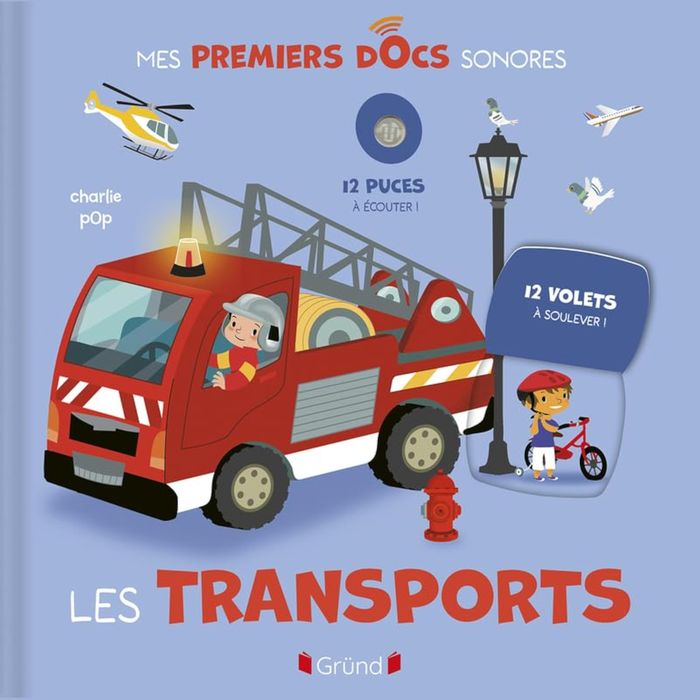 Couverture du livre « Les transports : 12 puces à écouter, 12 volets à soulever » de Charlie Pop, librairie Les Contes Infusés à Corte