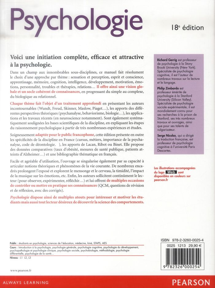 Quatrième de couverture de « PSYCHOLOGIE - 18E EDITION »