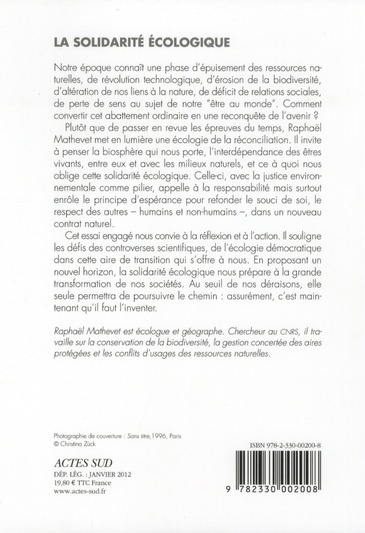 Quatrième de couverture de « LA SOLIDARITE ECOLOGIQUE - CE LIEN QUI NOUS OBLIGE »