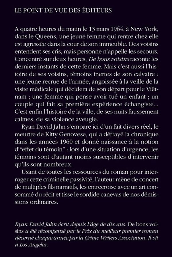 Quatrième de couverture de « DE BONS VOISINS »
