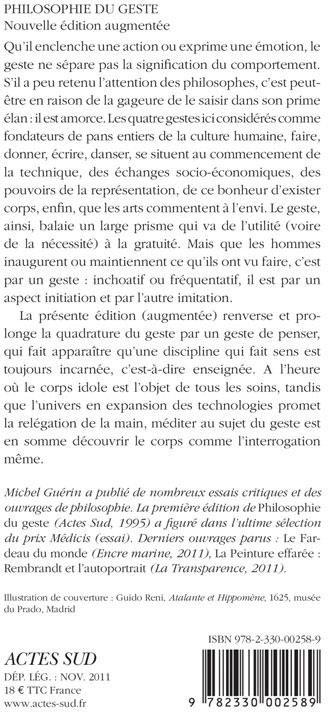 Quatrième de couverture de « PHILOSOPHIE DU GESTE »