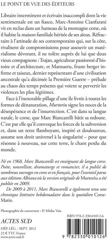 Quatrième de couverture de « MURTORIU - BALLADE DES INNOCENTS »