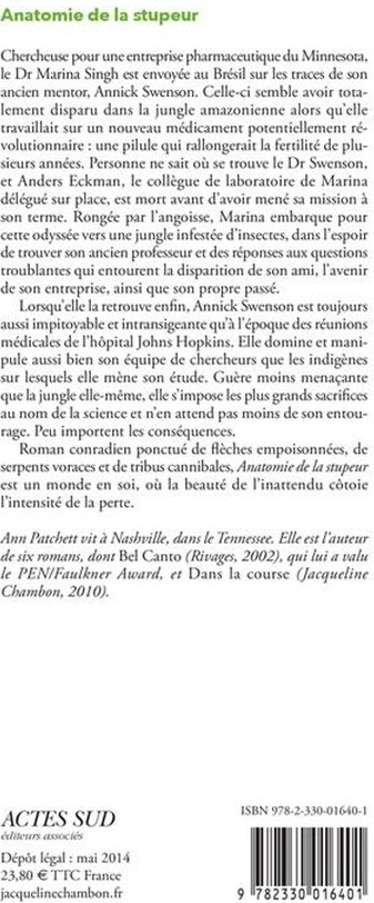 Quatrième de couverture de « Anatomie de la stupeur : roman »