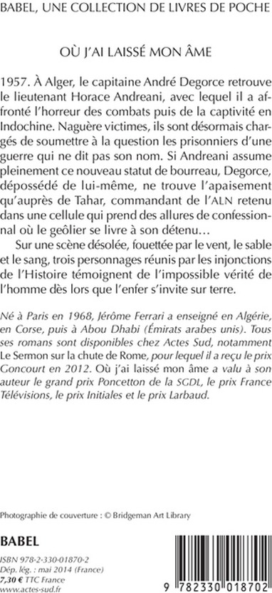 Quatrième de couverture de « OU J'AI LAISSE MON AME »
