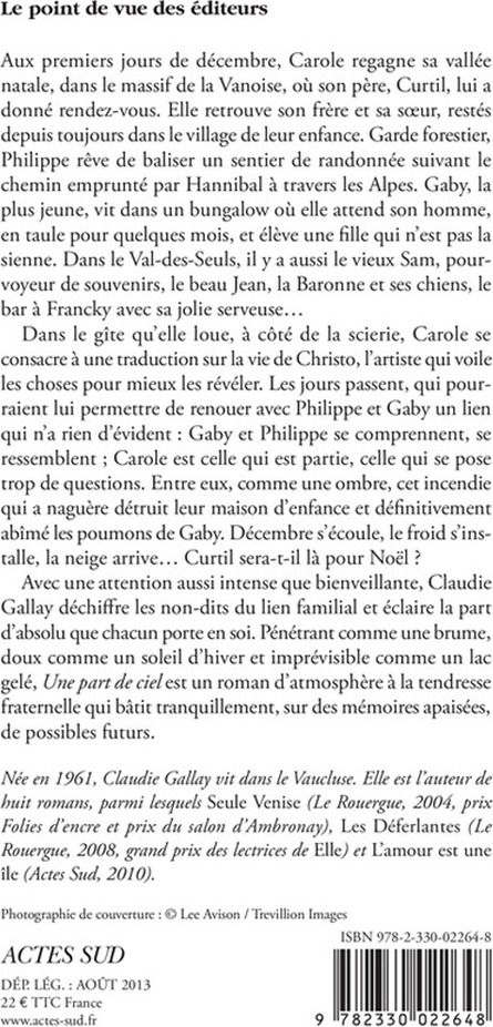 Quatrième de couverture de « Une part de ciel : roman »