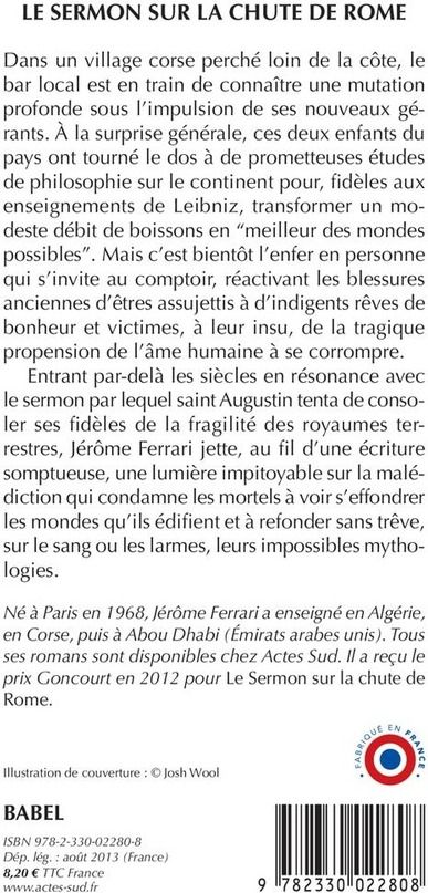 Quatrième de couverture de « LE SERMON SUR LA CHUTE DE ROME »