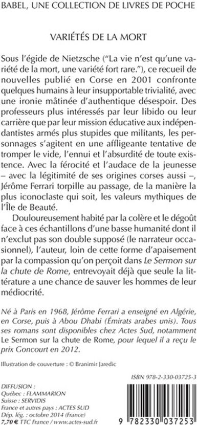 Quatrième de couverture de « Variétés de la mort : nouvelles »
