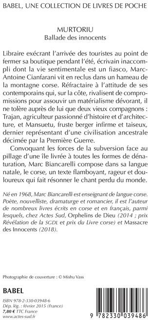 Quatrième de couverture de « MURTORIU - BALLADE DES INNOCENTS »