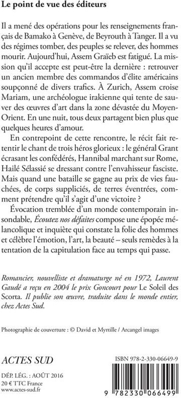 Quatrième de couverture de « Écoutez nos défaites »
