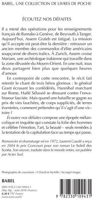 Quatrième de couverture de « Écoutez nos défaites »