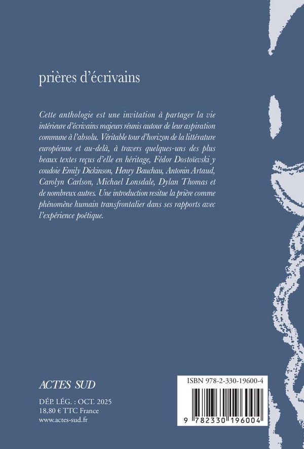 Quatrième de couverture de « Prières d'écrivains : anthologie »