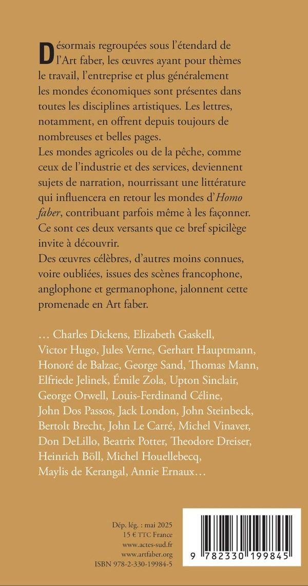 Quatrième de couverture de « Art faber et littérature : quand les écrivains racontent et façonnent les mondes économiques »