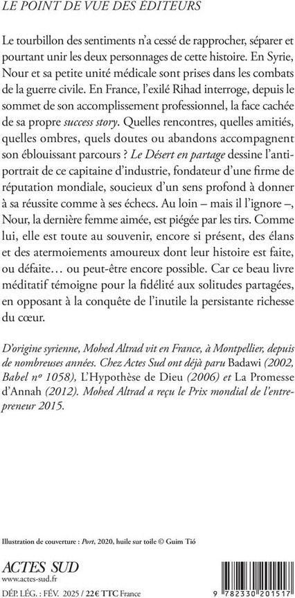 Quatrième de couverture de « Le désert en partage : roman »