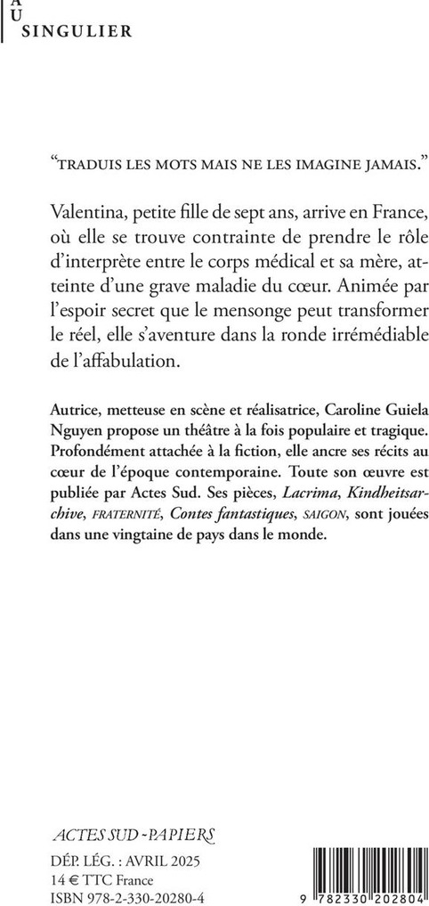 Quatrième de couverture de « Valentina ou La vérité »