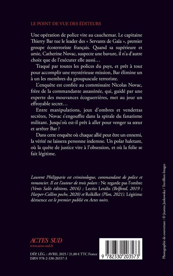 Quatrième de couverture de « Légitime démence : roman »