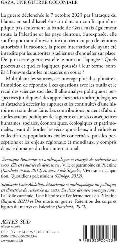 Quatrième de couverture de « Gaza, une guerre coloniale »