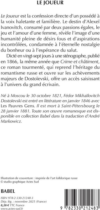 Quatrième de couverture de « LE JOUEUR »