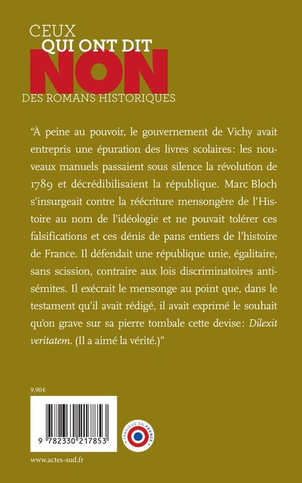 Quatrième de couverture de « MARC BLOCH : "NON AU DENI DE L'HISTOIRE" »