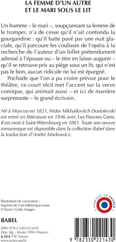 Quatrième de couverture de « LA FEMME D'UN AUTRE ET LE MARI SOUS LE LIT »