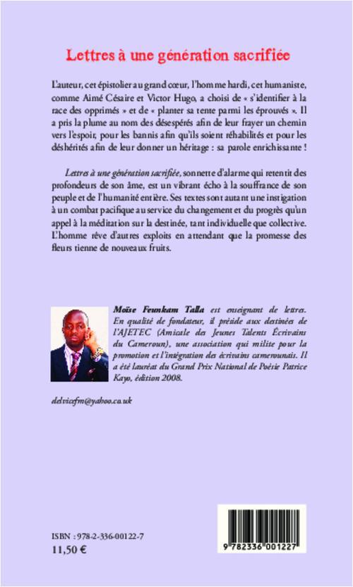 Quatrième de couverture de « LETTRES A UNE GENERATION SACRIFIEE - POEMES »